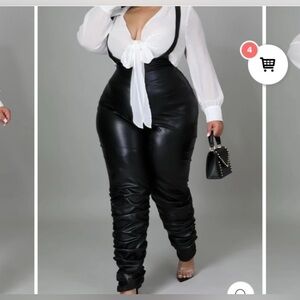 Chic Black Faux Leather Overalls